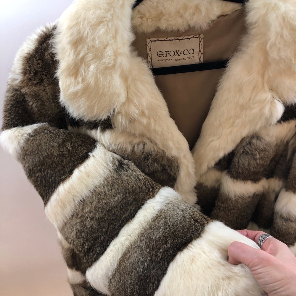 Vintage G Fox and Co White Brown Fur Coat
